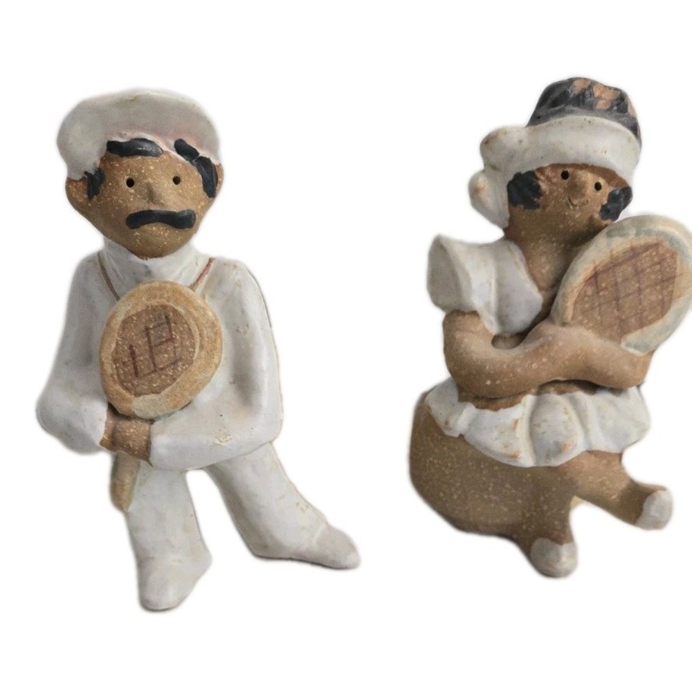 VTG 70s Metlox‎ Poppets Tennis Players Elliot & Melinda Helen Slater MCM Planter